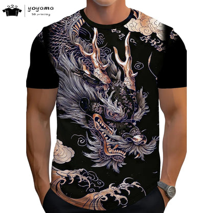Pánská trička s motivem draka, tričko s krátkým rukávem, módní streetwear, tričko s kulatým výstřihem, trendové zvířecí motivy, 3D tisk, volný střih, univerzální pánské oblečení