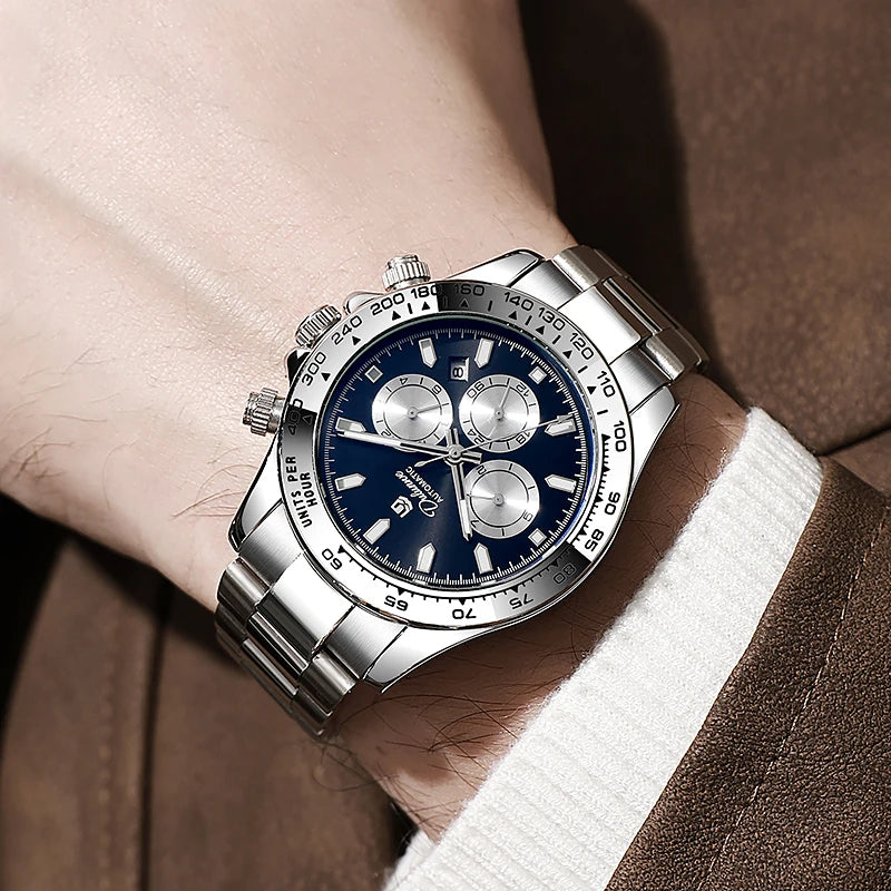 2026 NEW Automatic Mechanical Watch Man Silver Business Casual 3ATM Waterproof Multi-functional Men's Watches