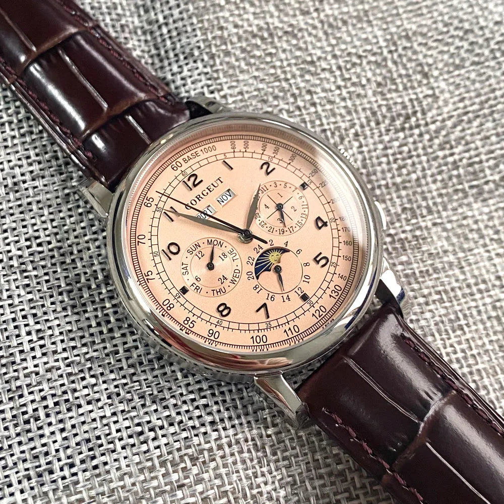 Avtomatska moška ura Multification z datumom, dnevom, mesecem in letom, mehanska moška ura iz 316L, polirano ohišje, indikator dan/noč, 42mm