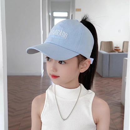 Bows Children Baseball Caps Hollow Empty Top High Ponytail Caps Adjustable Kids summer Sun Hats Boys Girls Hip hop Baseball Hat