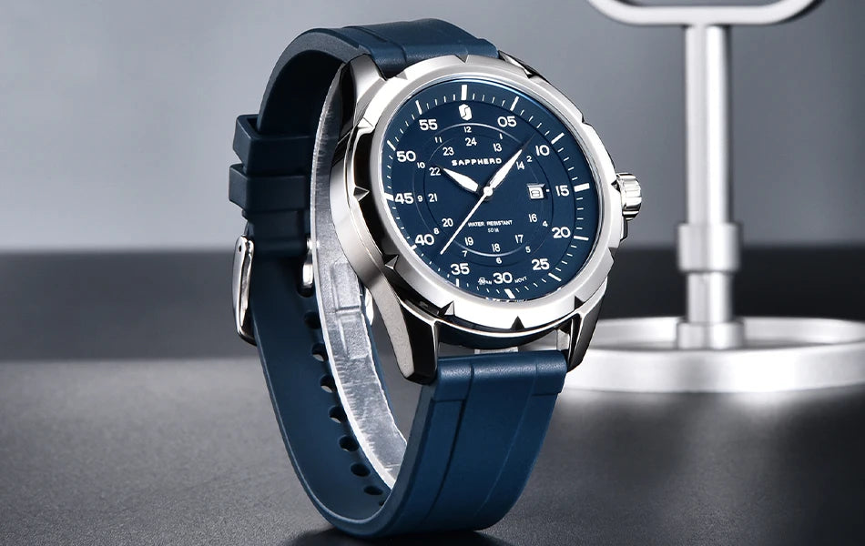 Relógio para homem SAPPHERO – Relógio de quartzo de luxo, resistente à água até 50 m, equipado com um mecanismo importado e uma caixa em aço inoxidável – Uma ideia de presente ideal para homem.