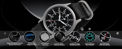 BERNY Titanium herenhorloge met kwartsmechanisme, AR-coating, saffierglas, modieus polshorloge, lichtgevend, VH31, ultradun polshorloge, waterdicht tot 5 ATM