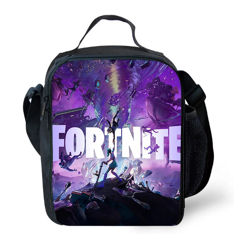 Saco de Almoço Térmico Isolado com Desenho Animado Fofo, Recipiente para Alimentos à Prova de Fugas, Reutilizável, Saco Frigorífico de Almoço Fortnite para Crianças e Estudantes