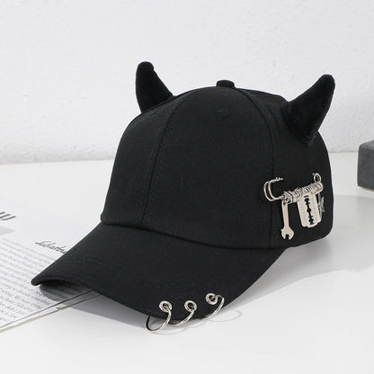 Fashion personality metal hoop brooch decorated hip hop wind horn baseball cap outdoor casual fun hat