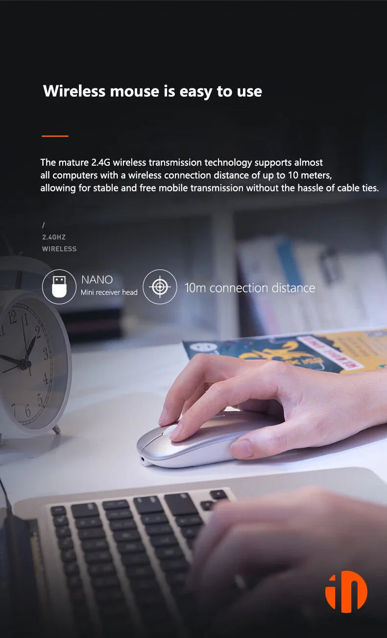 Inphic M1P Rechargeable 2.4G Wireless Mouse Battery Level Display Office Mute Ultra Thin Portable Mouse for Laptop