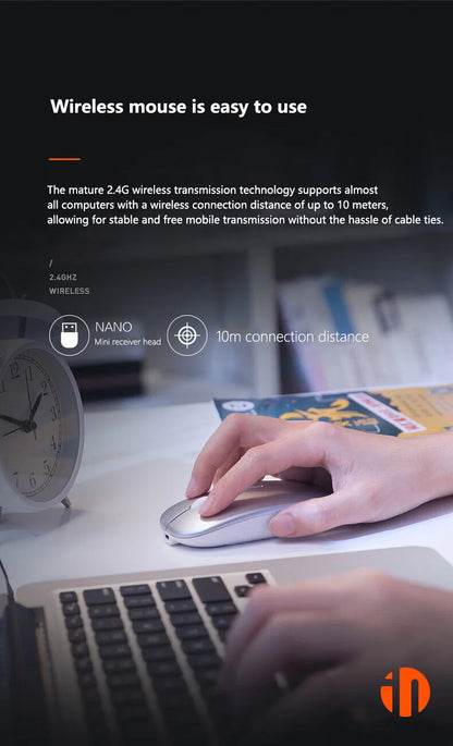 Inphic M1P Rechargeable 2.4G Wireless Mouse Battery Level Display Office Mute Ultra Thin Portable Mouse for Laptop
