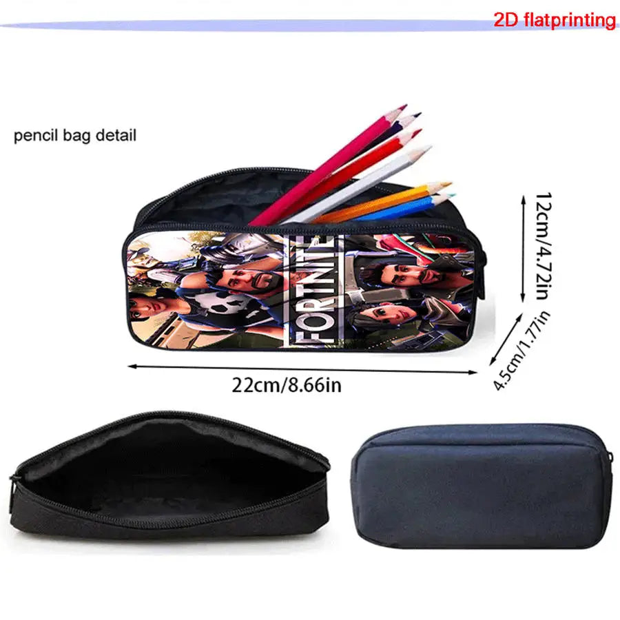 FORTNITE 3Pcs School Backpack Set,Front Pocket Bag Crossbody Pencil Case,Age5-10 Boys Girls Lightweight,Free 3D Printed Keychain
