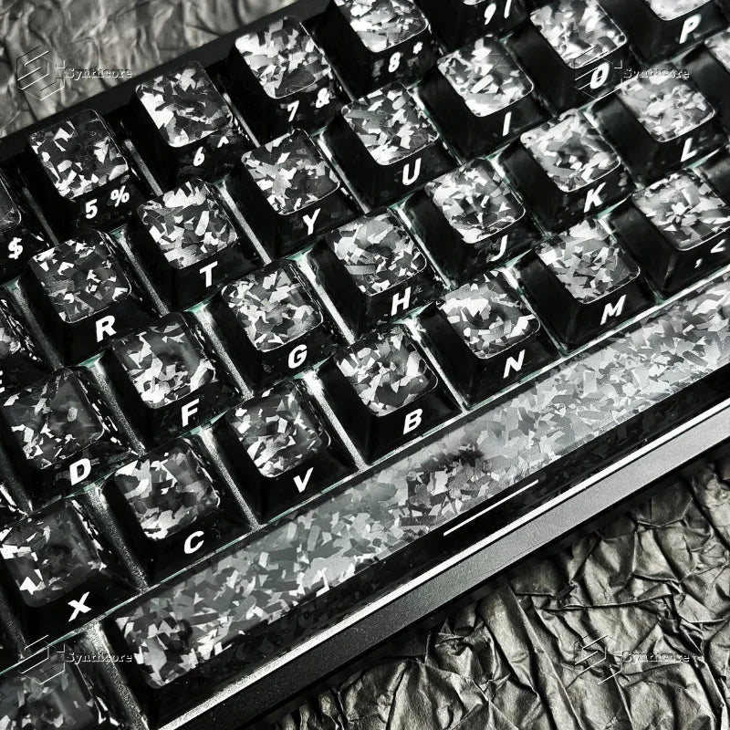 Black Carbon Fiber Translucent Cherry Keycap Kit PC 110 Key Suitable for 61/75/87/104/108 Magnetic Axis Keyboard Wooting