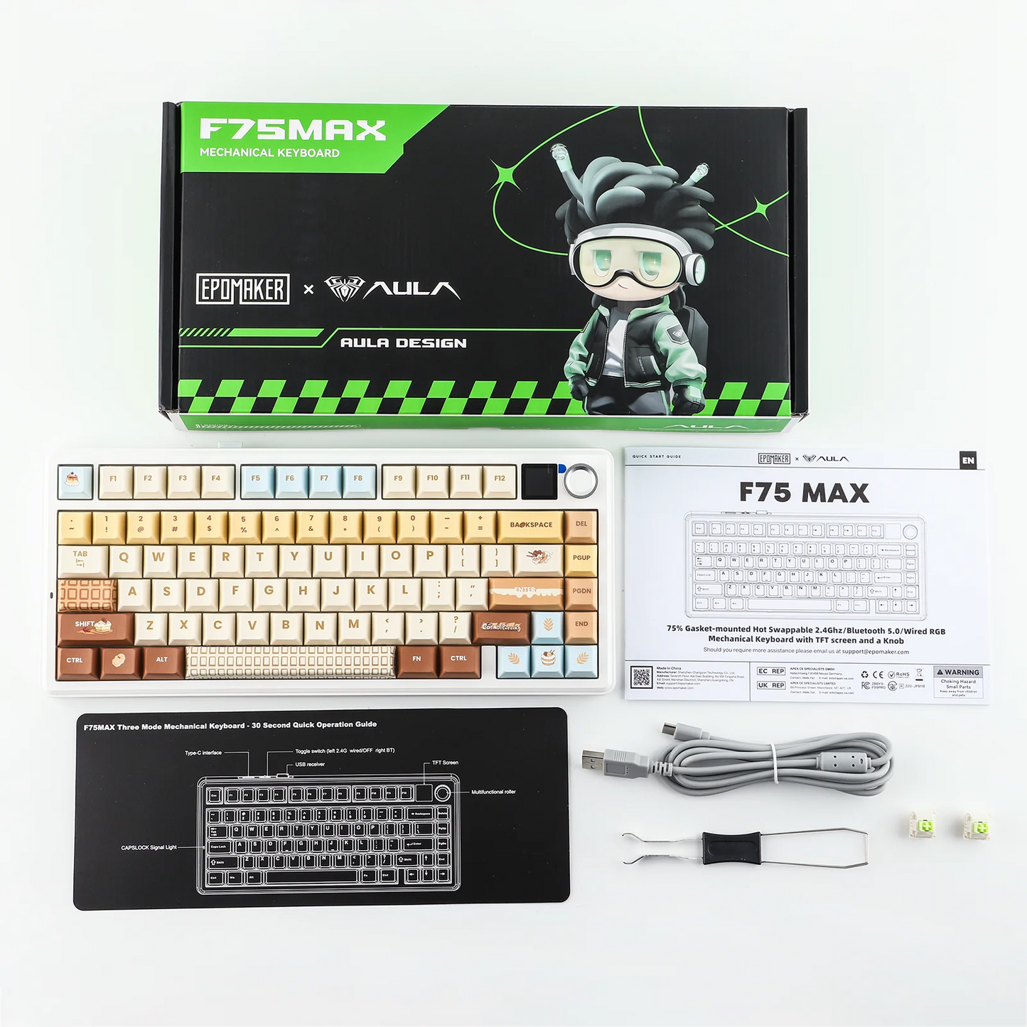 EPOMAKER X AULA F75 MAX Tastiera meccanica compatta 75% con layout ANSI, connessione cablata/Bluetooth/wireless 2.4GHz, schermo TFT e manopola