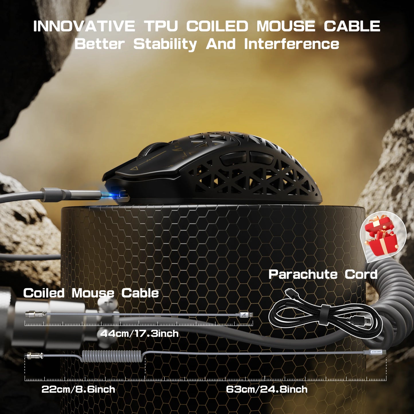 ATTACK SHARK R5Ultra Carbon Fiber Wireless 8K PAW3950MAX Gaming Mouse with 8K Coiled Cable