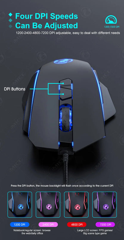 USB Wired Gaming Mouse, RGB Backlit Computer Mice, 8 Keys 7200 DPI High Precision Optical Mouse For Office Laptop Home Computer