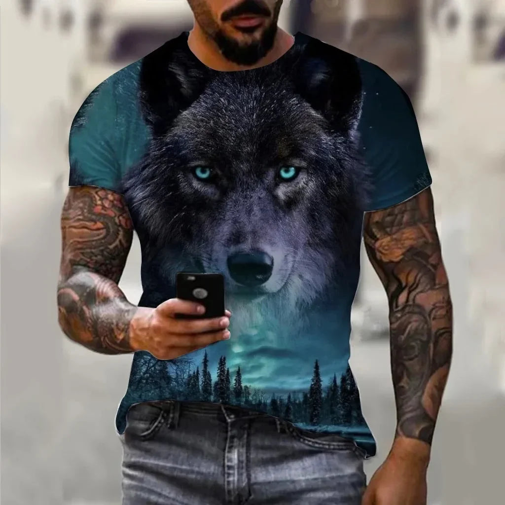 Pánská trička Letní zvířecí vzor s vlkem 3D potisk Topy Trička Letní dámská móda Streetwear Oversized tričko Pánské oblečení