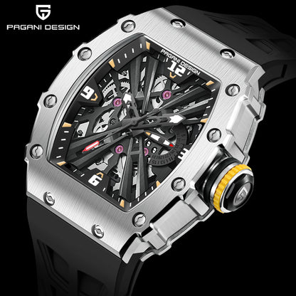 2026 New PAGANI DESIGN Men's Quartz Watches VH65 Movt Skeleton Dial 100M Waterproof Sport Rectangle Sapphire Glass Watch for Men