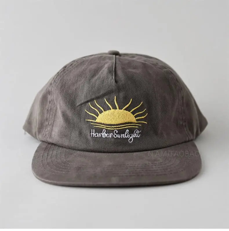 Cute Flat Brim Baseball Cap Women Men Teens Sunrise Embroidrey Summer Caps Sun Hats
