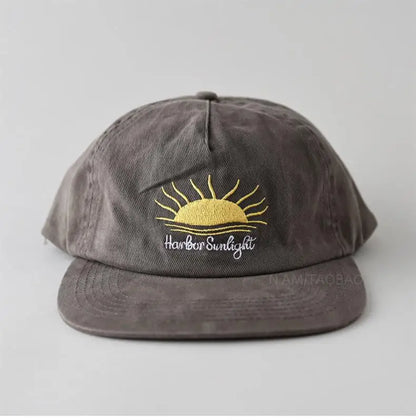 Cute Flat Brim Baseball Cap Women Men Teens Sunrise Embroidrey Summer Caps Sun Hats