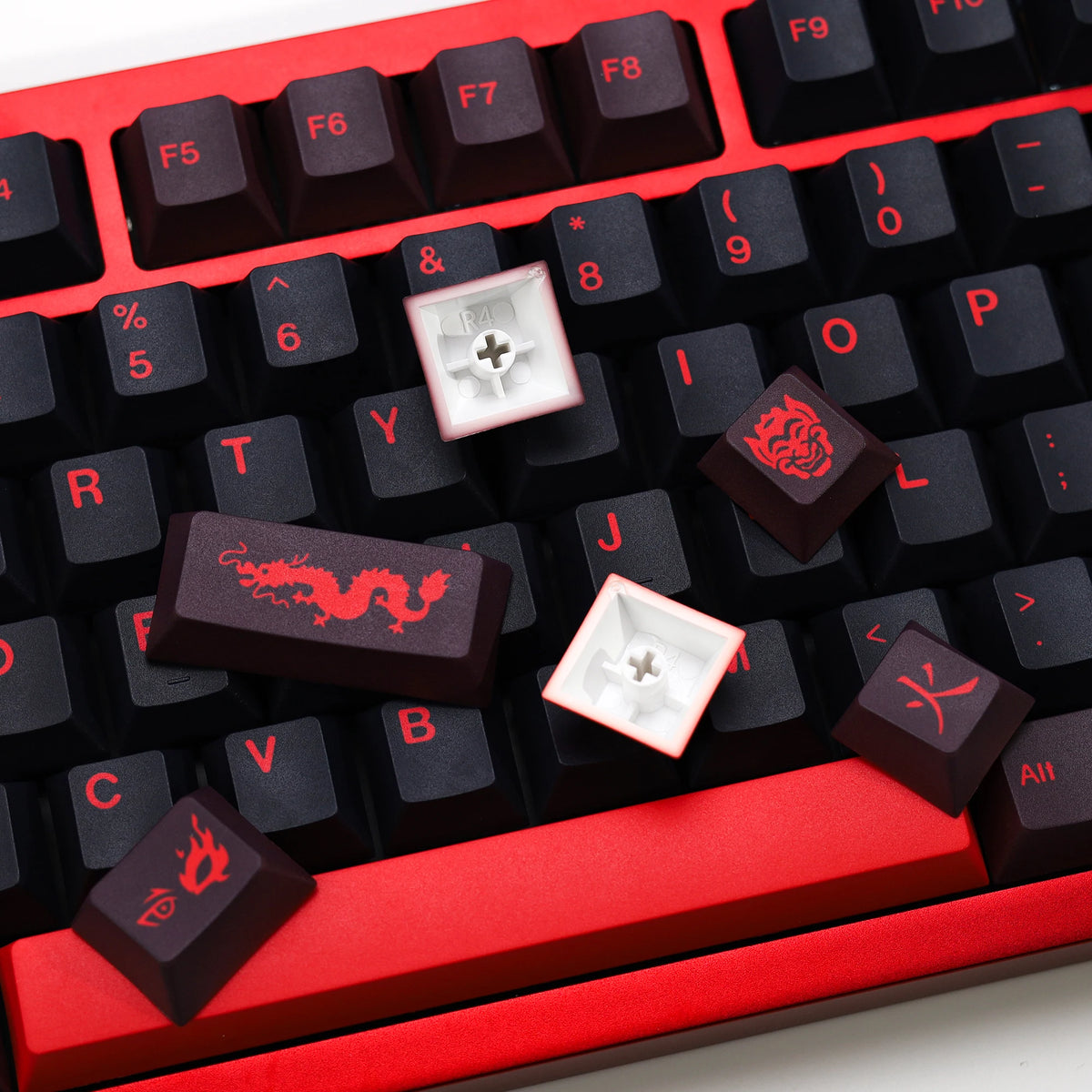KBDiy GMK Red Dragon Keycaps PBT 143 Keys Set Retro Alice ISO Cherry Profile KeyCap For Custom DIY 60 Mechanical Keyboard Gaming