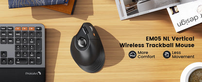 ProtoArc EM05NL Wireless Trackball Mouse Rechargeable Bluetooth Ergonomic Vertical Rollerball Mouse for Computer iPad Mac Windows