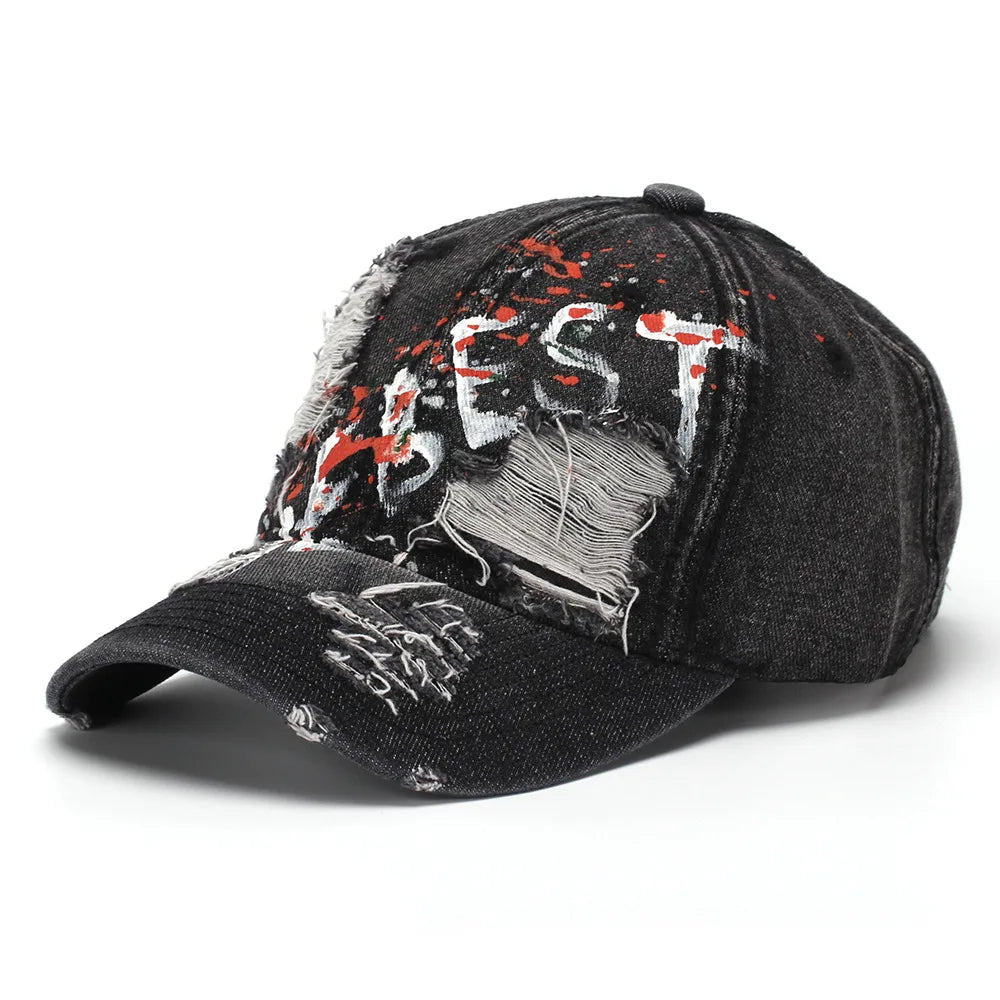 New European and American style letter embroidered baseball caps, personalized distressed and patched baseball caps, sun hats