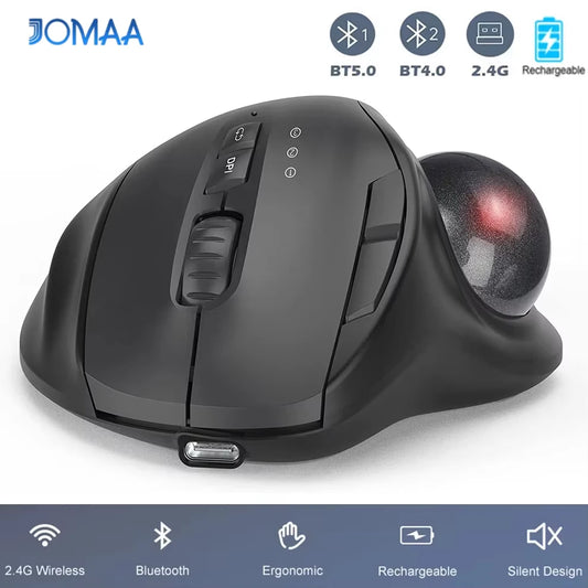 2400DPI Trackball Mouse, 2.4G & Bluetooth Rechargeable Mouse with EVA Case Bag Vertical Ergonomic Mice for Laptop iPad MacBook