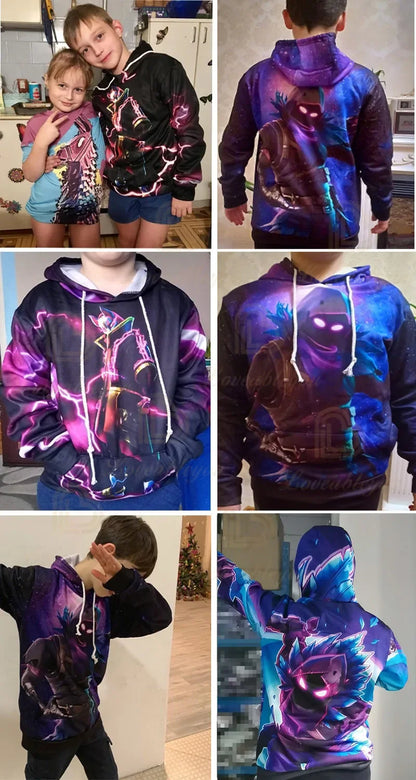 Fortnite-fanien huppari 3D Battle Royale -printillä – cosplay Victory -painettu huppari miehille, naisille ja lapsille, hupullinen streetwear-collegepaita