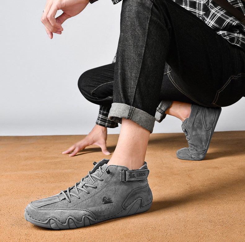 Men's Leather Casual Shoes, Non-slip Walking Sports Shoes, Handmade Shoes for Men with Free Shipping, High Top Sneakers Masculino