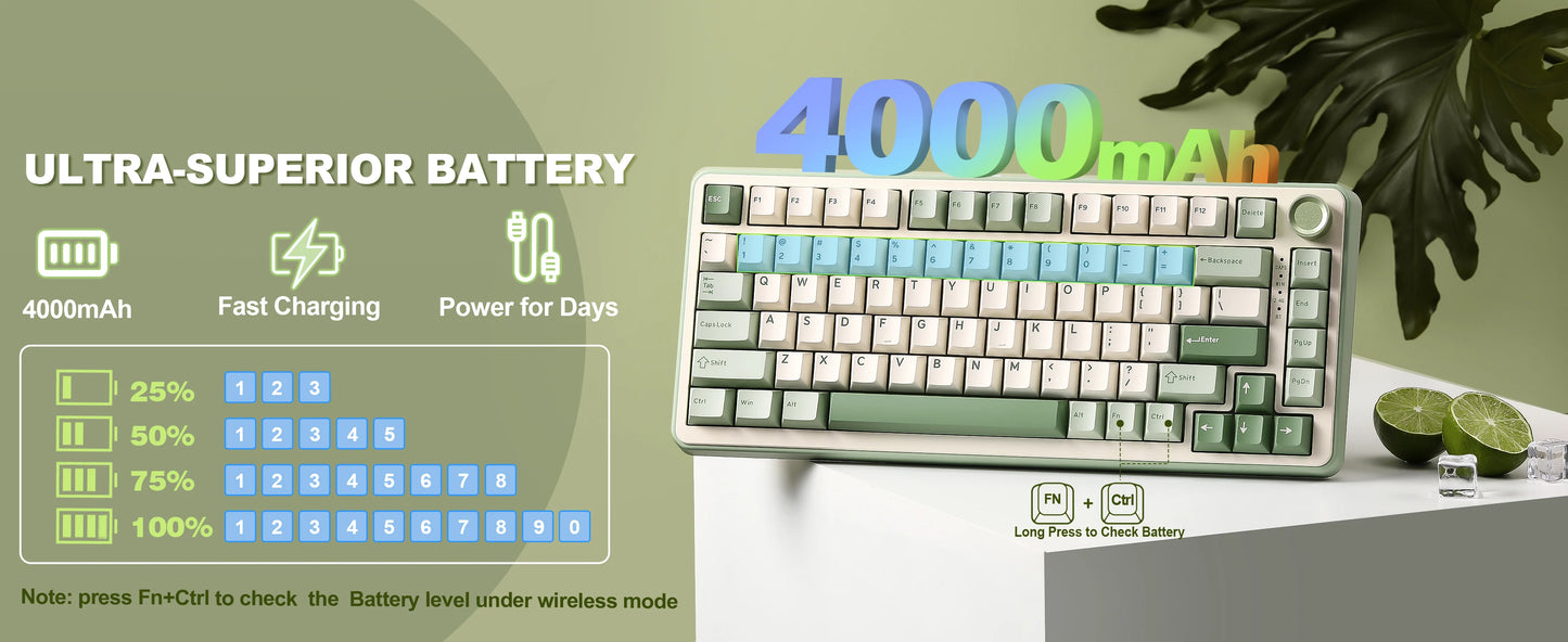 YUNZII B75 PRO Green Mechanical Gaming Keyboard, Gasket 75 Knob RGB Keyboard, BT/Wired/Wireless  Hot-Swap Custom Creamy Keyboard