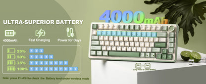 YUNZII B75 PRO Green Mechanical Gaming Keyboard, Gasket 75 Knob RGB Keyboard, BT/Wired/Wireless  Hot-Swap Custom Creamy Keyboard