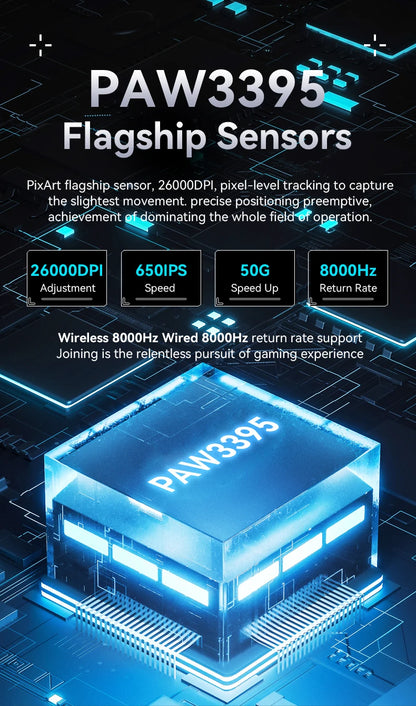 ATTACK SHARK X3/X3PRO 4K/8K trådlös gamingmus, 26K DPI, tri-mode (trådbunden/2.4GHz/BT5.2), lätt, PAW3395-sensor för gamers