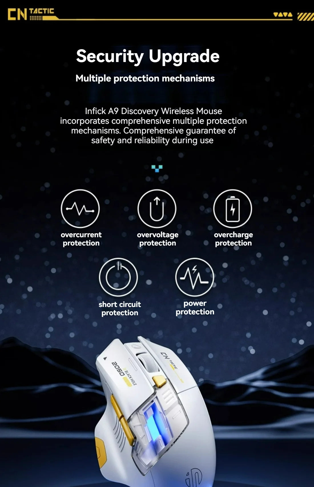 Inphic A9 Explorer V2 Three-mode Gaming Mouse Indicator DPI Adjustable Macro-driver Ergonomics 12000DPI 1000Hz rate of return