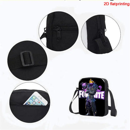 FORTNITE 3Pcs Lightweight Backpack With Front Pocket,Crossbody Bag&Pencil Case For Age 5-10 Boys Girls,Free 3D Printed Keychain