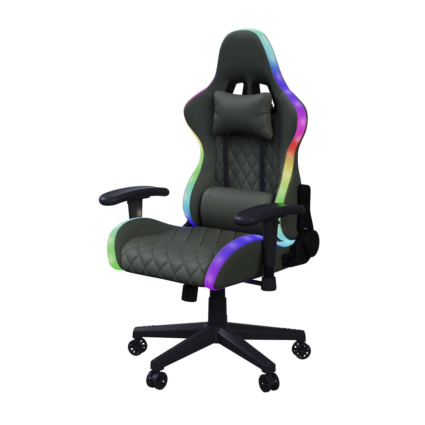 Rosahqnda Gaming Chair with Massage Function, Adjustable Backrest, Computer Chair, with Ambient Light, Lumbar Cushion, Pillow, 150 KG