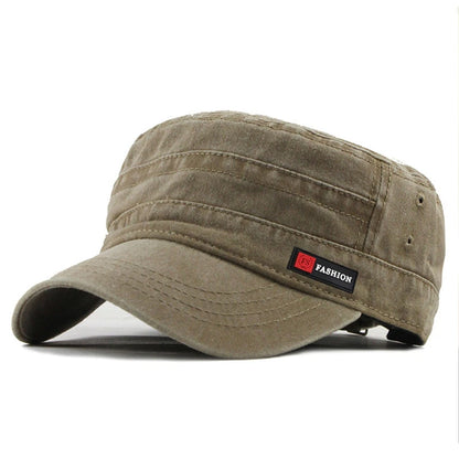 Casual Washed Cotton Flat Top Hat Adjustable Fisher Caps Men Women Cadet Military Cap Unique Design Vintage Cap Four Season ﻿