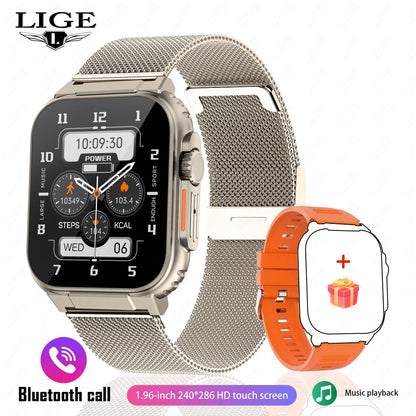 LIGE 600mAh New Ultra Smart Watch Men Bluetooth Call TWS Local Music Sport Clock 1.96'' IP68 Waterproof Relógio Smartwatch Women