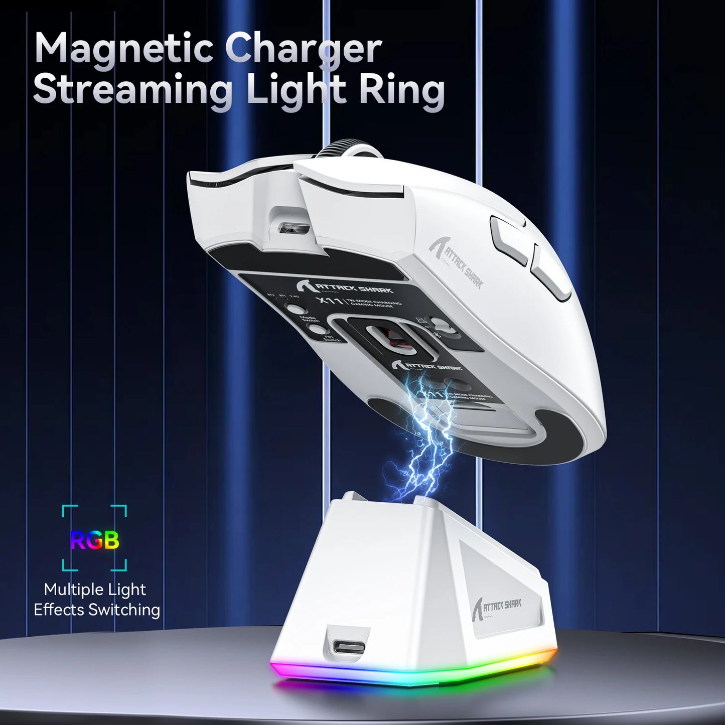 Attack Shark X11&R1 Tri Mode Bluetooth Wireless Mouse With Charger Base RGB Ergonomics Mice Lightweight PC Gamer Accessories