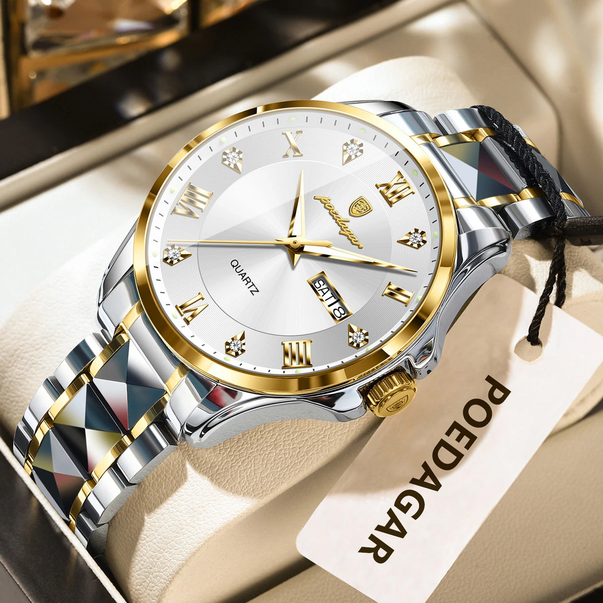 Reloj para hombre POEDAGAR, modelo de lujo original, resistente al agua, luminiscente, con indicador de fecha y día, estilo elegante, caja de acero inoxidable, mecanismo de cuarzo, ideal para el trabajo.