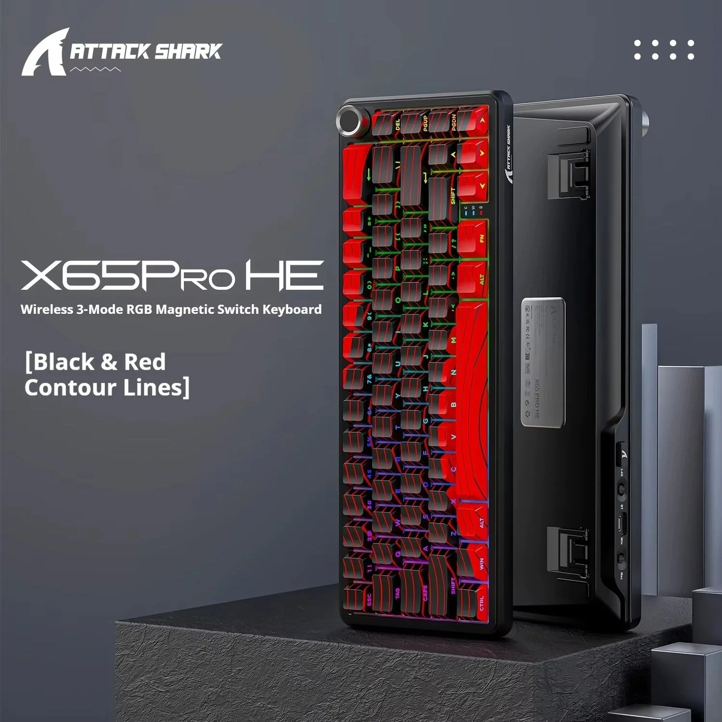 Tastiera gaming wireless Attack Shark X65 PRO HE con switch magnetici, 8K RT 0.001mm, incisione laterale, Bluetooth, per Windows, Mac e PC