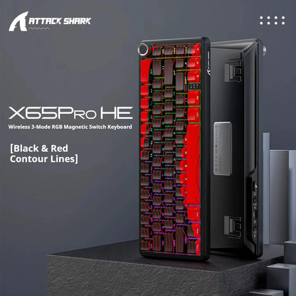 Tastiera gaming wireless Attack Shark X65 PRO HE con switch magnetici, 8K RT 0.001mm, incisione laterale, Bluetooth, per Windows, Mac e PC