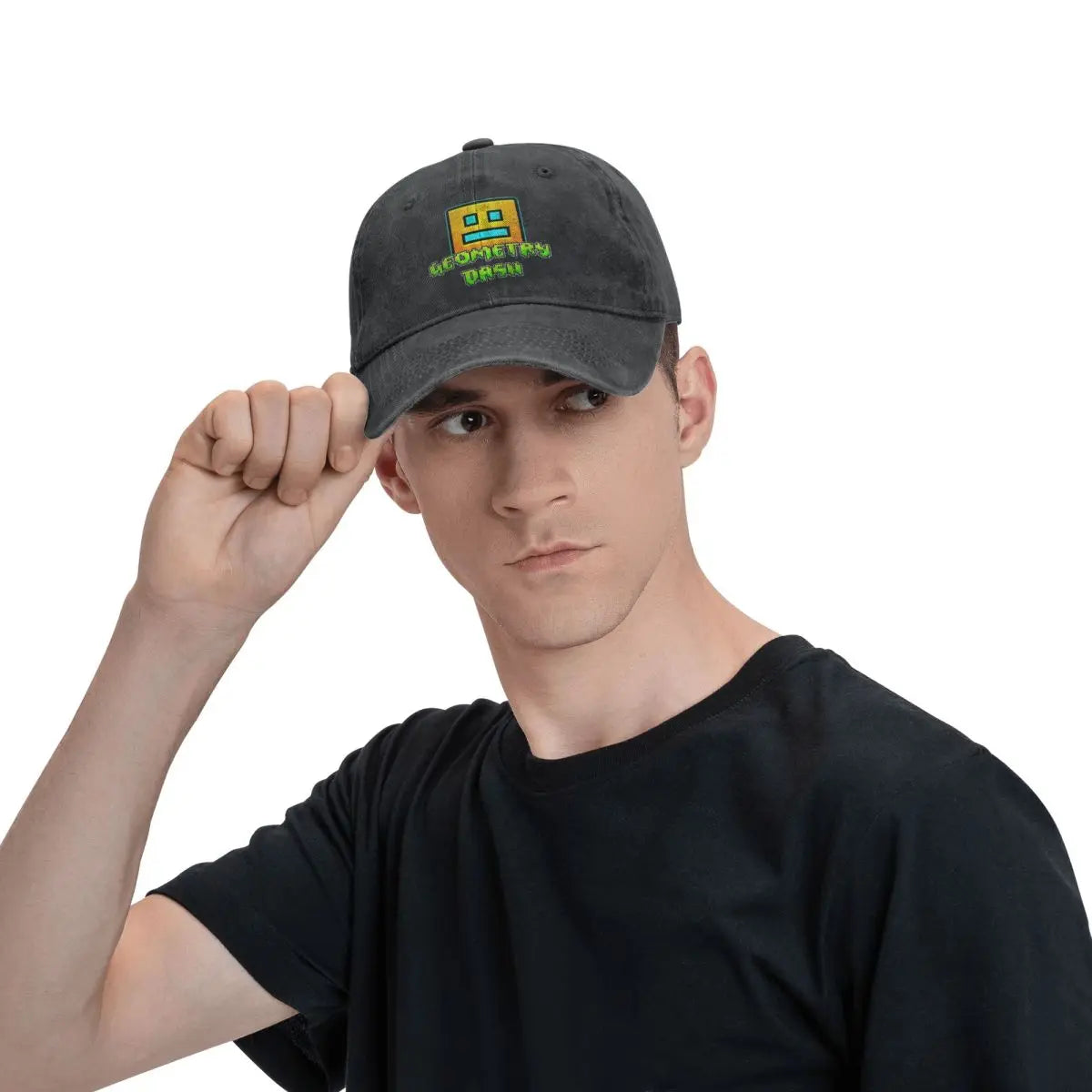 Geometric Dash App Fun Games Men Women Baseball Cap Geometry Dash Distressed Denim Washed Caps Hat Adjustable Fit Snapback Hat