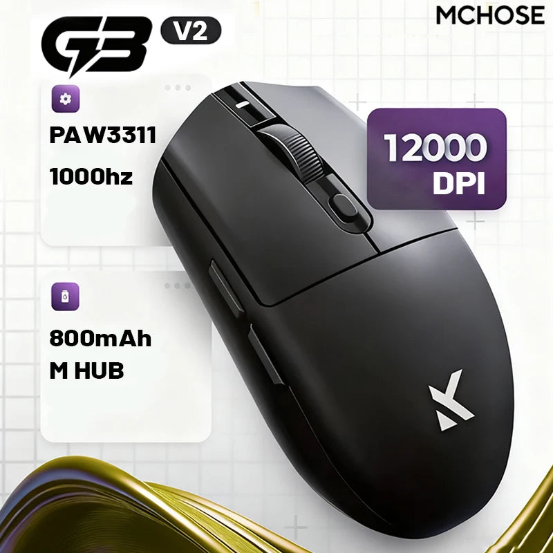 Безжична е-спорт мишка MCHOSE G3 V2 Pro, лека, с три режима, Bluetooth, PAW3395, висока производителност, 800mAh, за игри и офис, 59g