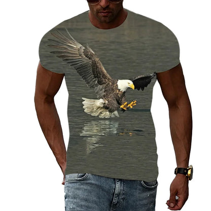 3D-geprint grappig adelaars-T-shirt voor heren, coole dierenprint, zomerse Harajuku-tees, losvallende tops met ronde hals en korte mouwen, T-shirts voor kinderen