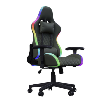 Rosahqnda Gaming Chair with Massage Function, Adjustable Backrest, Computer Chair, with Ambient Light, Lumbar Cushion, Pillow, 150 KG
