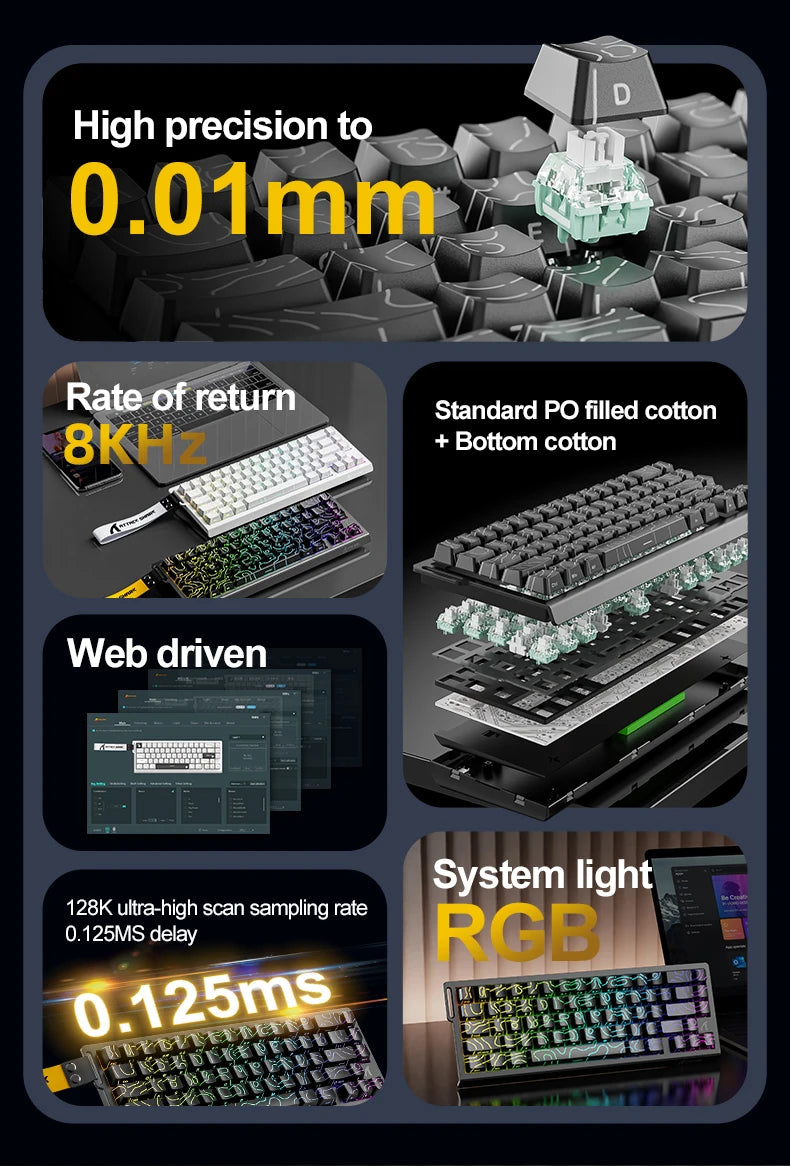 ATTACK SHARK X68HE Magnetic Gaming Keyboard Wired Mechanical Keyboard with Rapid Trigger, 8000Hz Polling Rate, SOCD, RGB Backlit, Hot-Swappable Gaming Keyboard