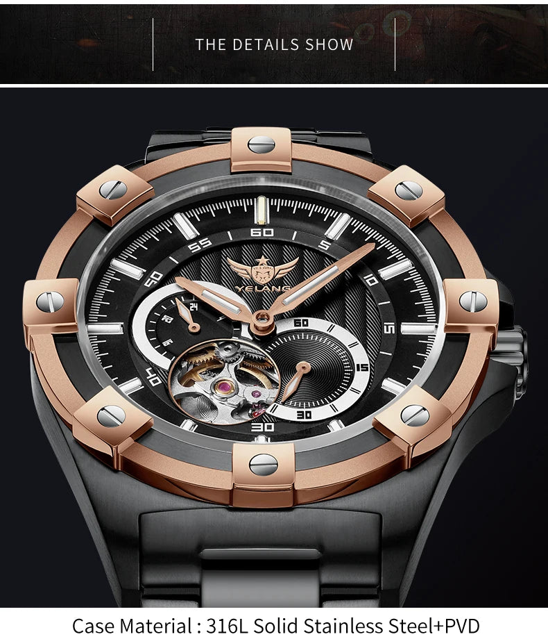 Yelang V1024 Men's Brand Watches 44mm Japan Miyota 82S7 Automatic Mechanical Movement Luminous Men's 100m Waterproof Business Watch