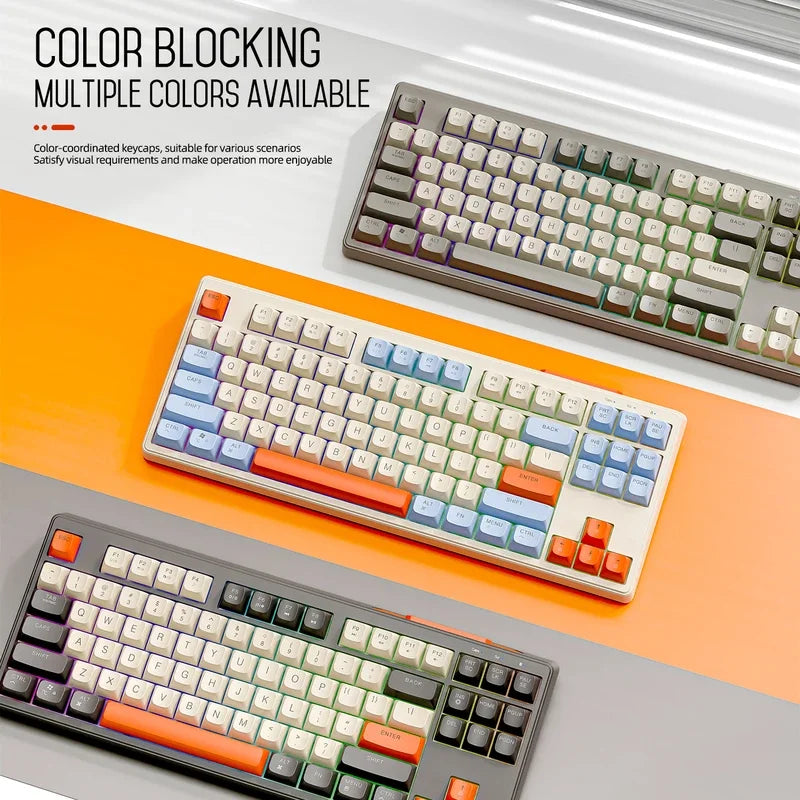 Teclado M87 inalámbrico Bluetooth de doble modo, sensación mecánica, gaming y oficina, silencioso, teclas esféricas PBT, luz arcoíris