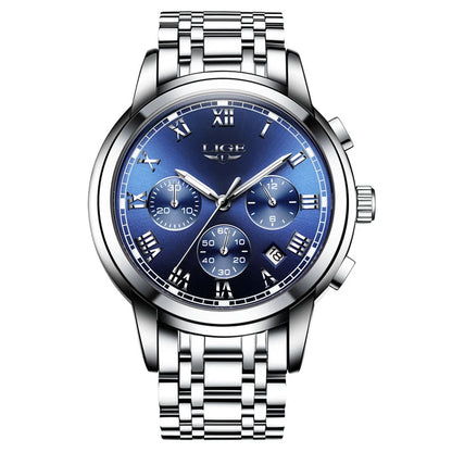 Pánské hodinky LIGE – luxusní chronograf, ležérní sportovní styl, vodotěsné, celokovové, quartzový strojek