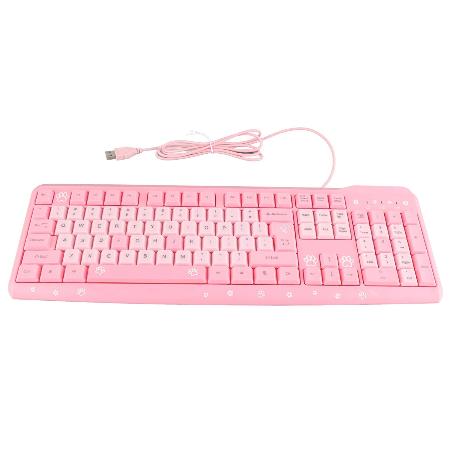 Teclado USB con cable de 104 teclas, ultrafino, con adorable diseño de dibujos animados, ergonómico y Plug and Play para PC y portátiles del hogar