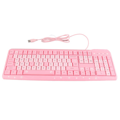 Teclado USB con cable de 104 teclas, ultrafino, con adorable diseño de dibujos animados, ergonómico y Plug and Play para PC y portátiles del hogar
