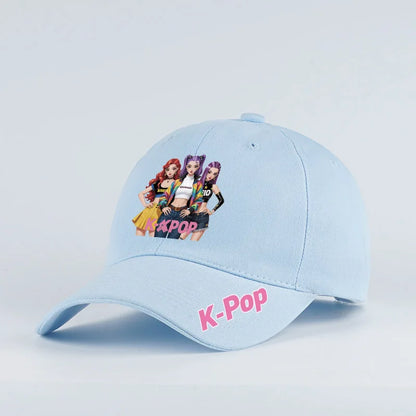 K-Pop Anime Girl Print Black Baseball Cap Adjustable Unisex Korean Music Fan Casual Hat