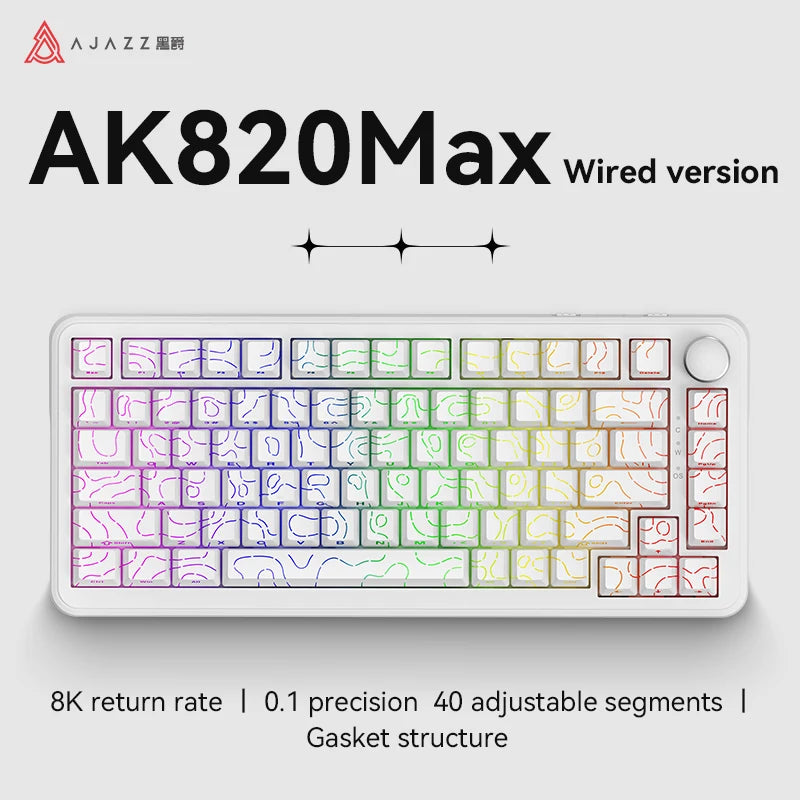 AJAZZ AK820 MAX Magnetic Switch Mechanical Gaming Keyboard, Wired 75% RGB Gasket Mechanical Keyboard with Type-C, Hot-Swappable PBT Keycaps, 8000Hz Polling Rate