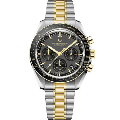 Montre pour homme PAGANI DESIGN « New Moon » – Montre à quartz de luxe, chronographe, verre saphir avec traitement antireflet, lunette en céramique, aiguilles luminescentes